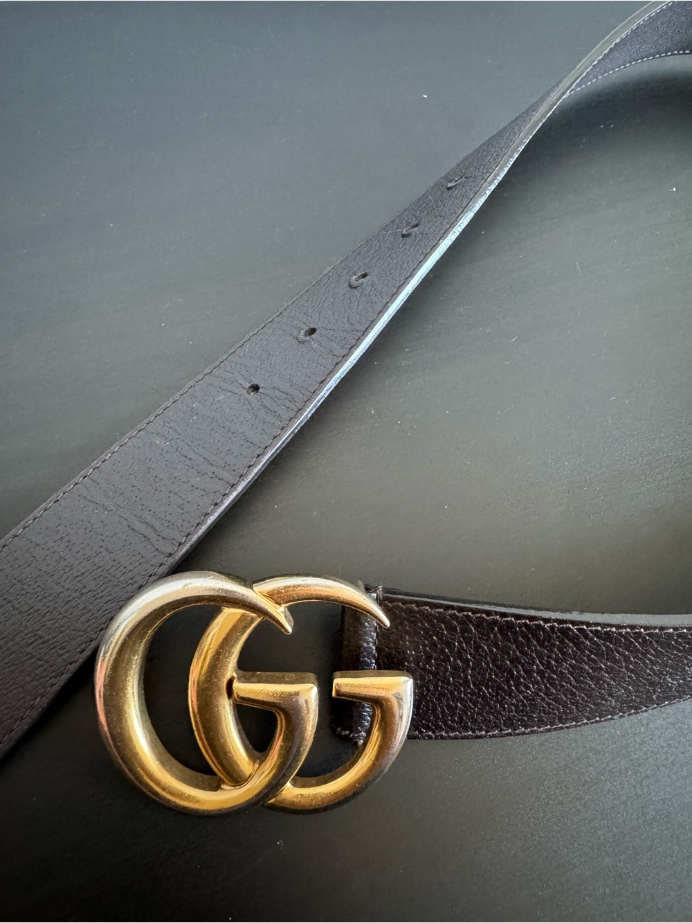 Gucci GG Marmont Dark Brown Leather Wide Belt with Gold Double G Buckle - Picture 4 of 5